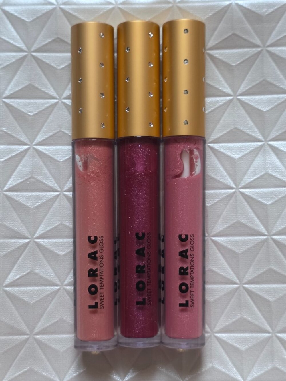 LORAC Lip Gloss Trio (Sugar Plum-Butterscotch-Cotton Candy) 0.11 oz. each